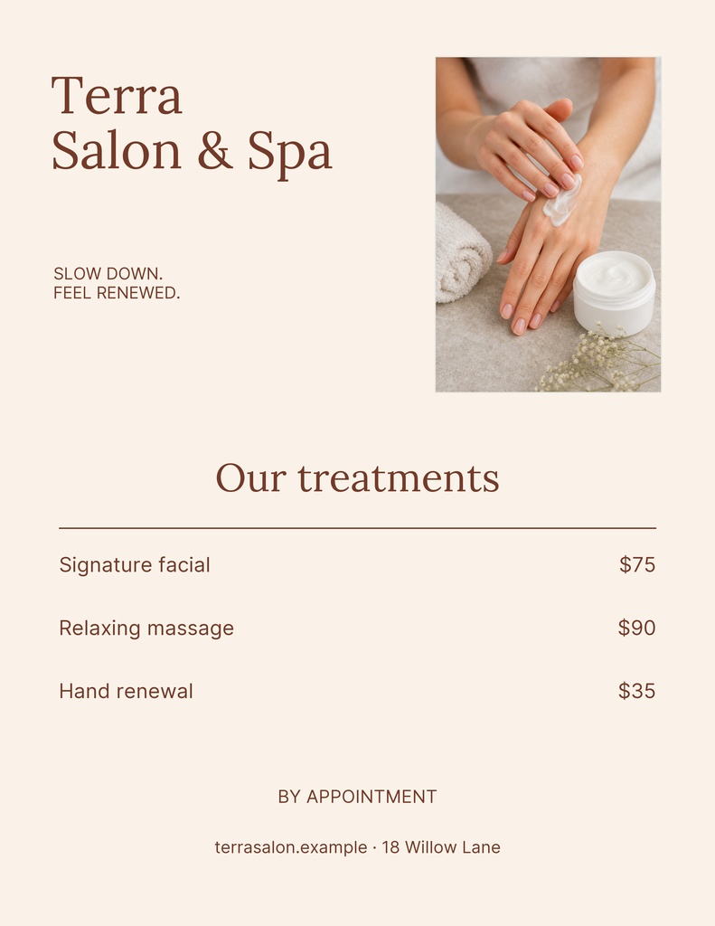 Preview for Terra Salon Letter Menu / Price List Template