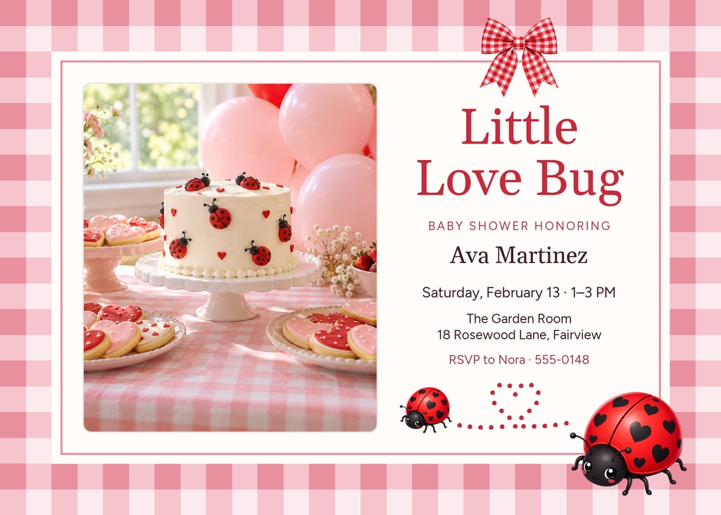 Preview for Love Bug Baby Shower 7 × 5 Invitation Template