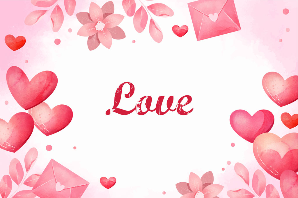 Love theme background with hearts and flowers