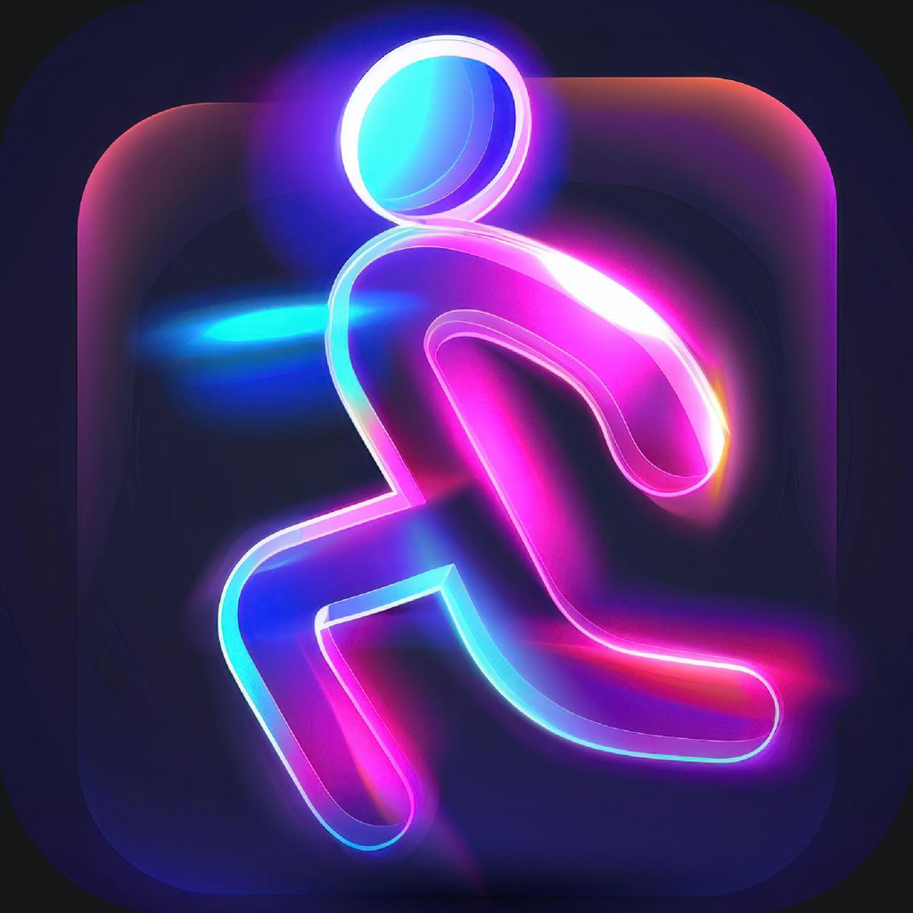Neon icon of a running figure
