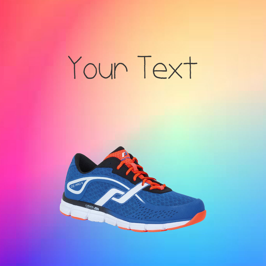 A blue running shoe with orange laces