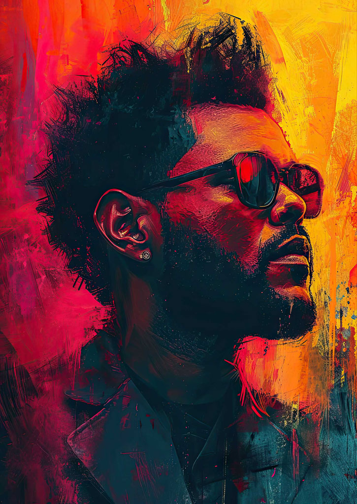 The Weeknd's portrait with sunglasses and expressive face