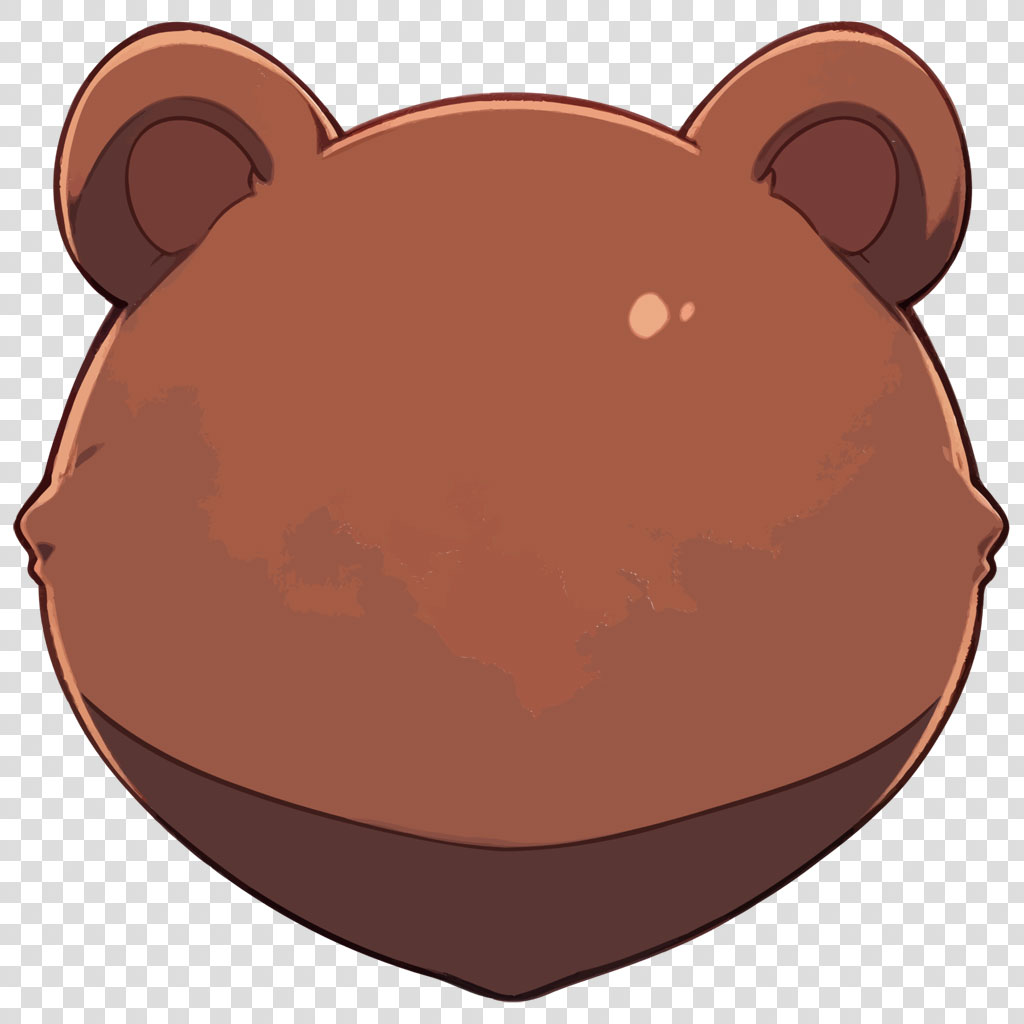 A digital illustration of a brown bear's face with a smiling expression