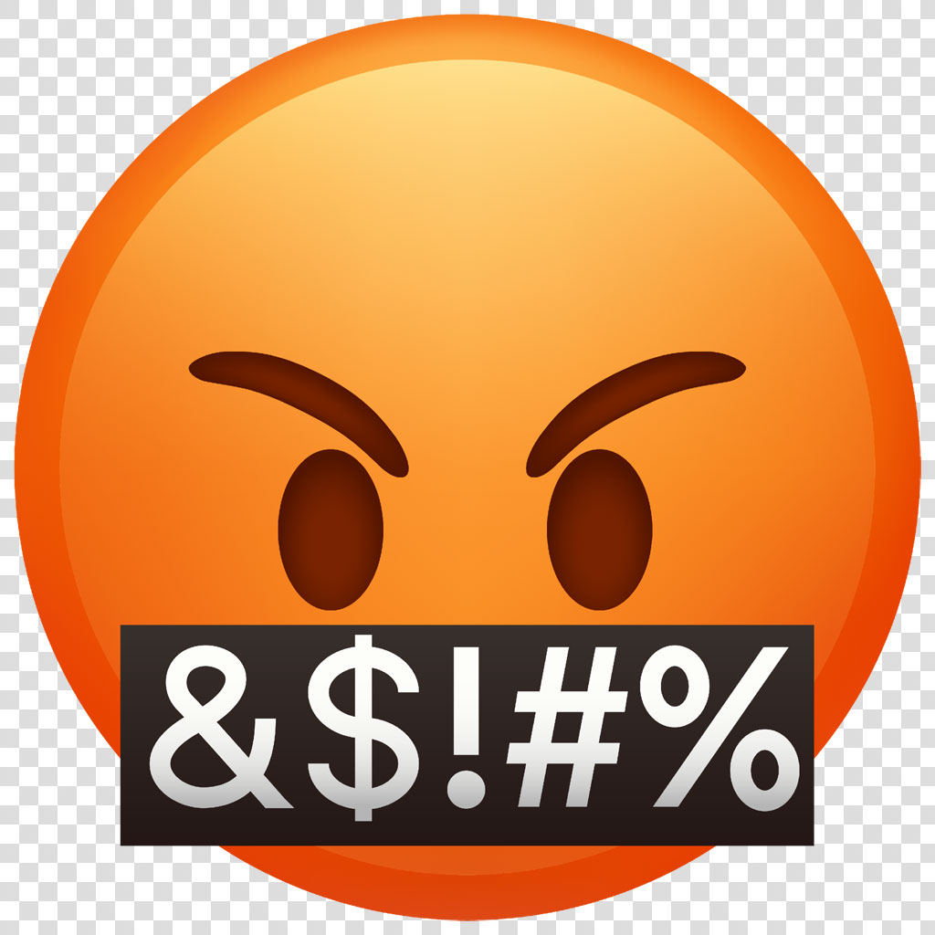 Angry emoji face with profanity symbols