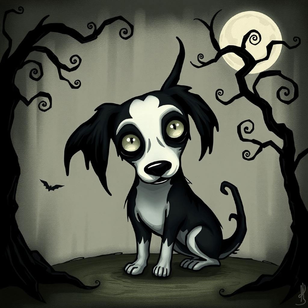 Illustration of three tall, slender creatures with large eyes and twisted hair-like appendages standing under a moonlit sky