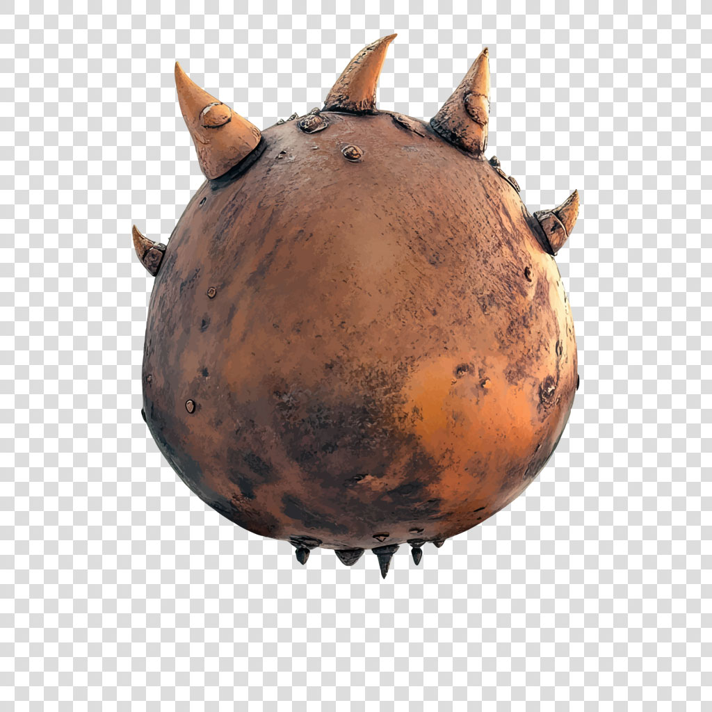 A rusty metal ball with spikes