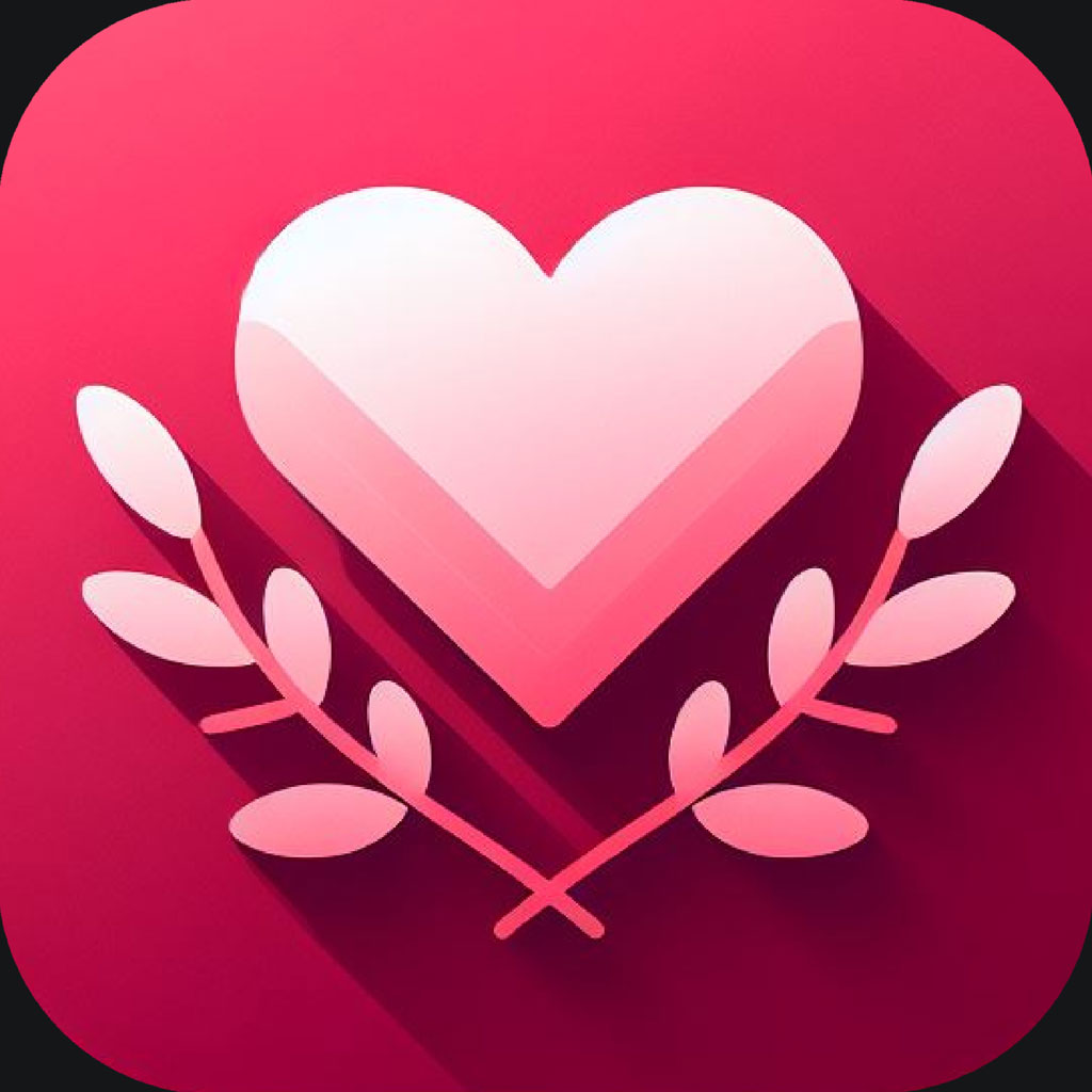 Heart icon with leaves on a red background
