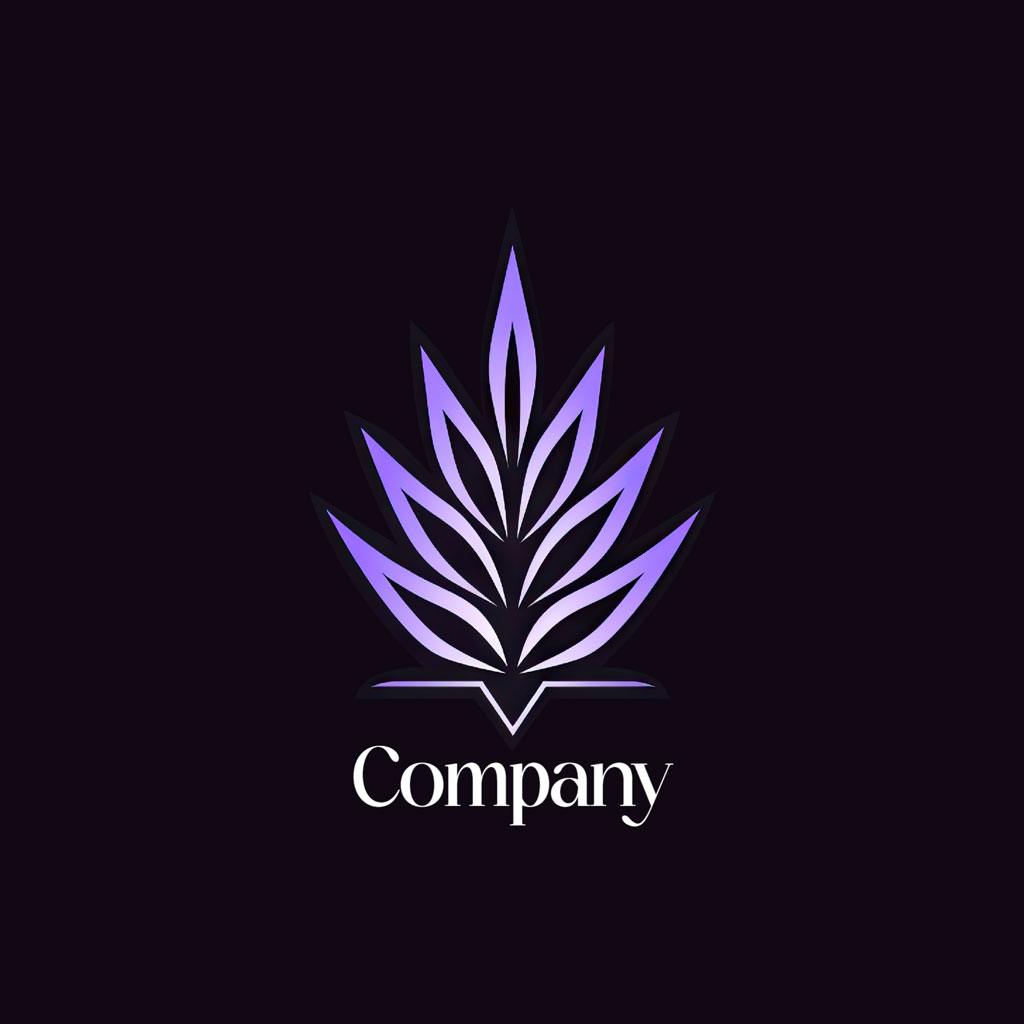 Company logo with a stylized leaf in purple