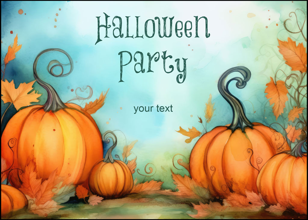Halloween party invitation with pumpkins and leaves