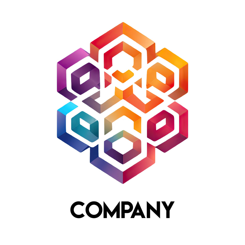 Company logo with colorful hexagons