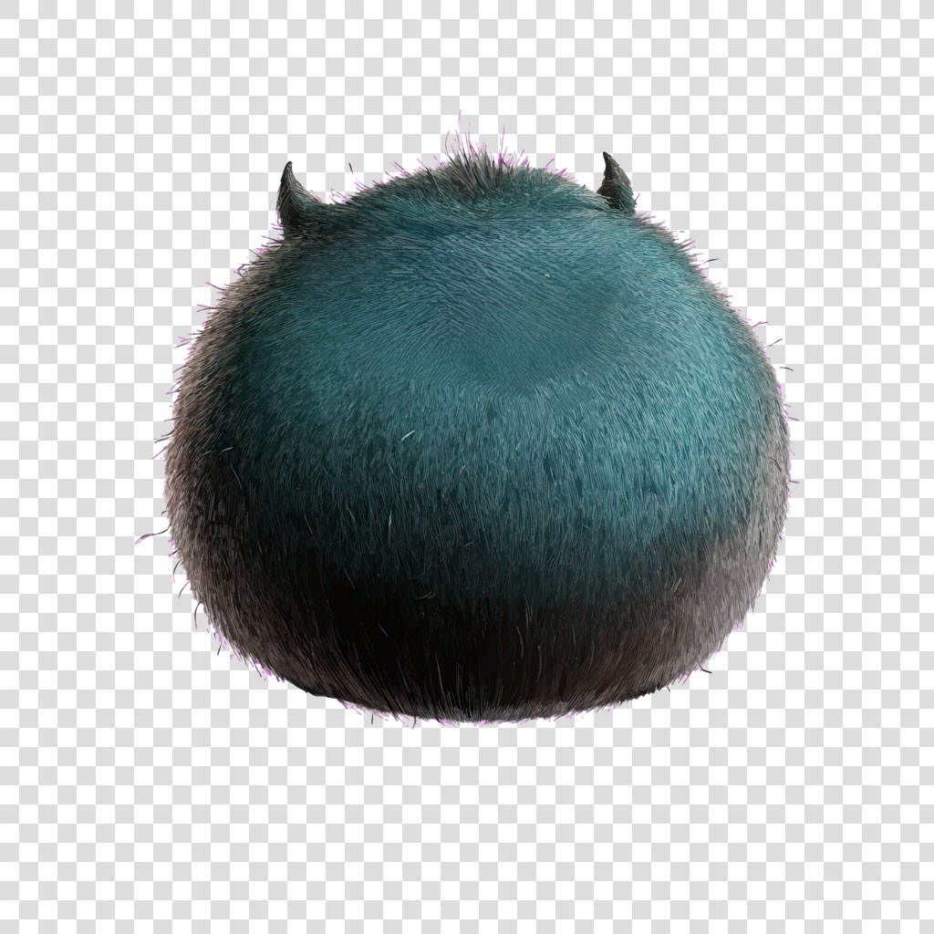 A teal fuzzy beret with two small horns