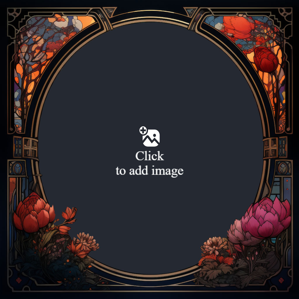 An ornate Art Nouveau-style frame with red and pink flowers on a black background.