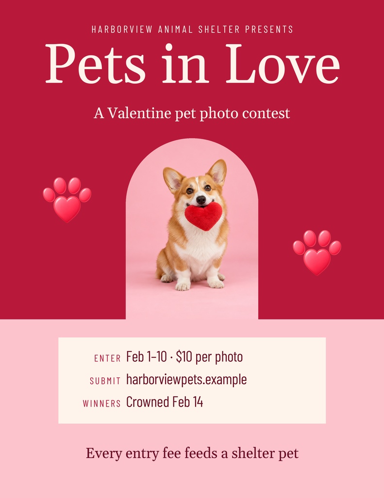 Preview for Pets In Love Photo Contest Letter Flyer Template