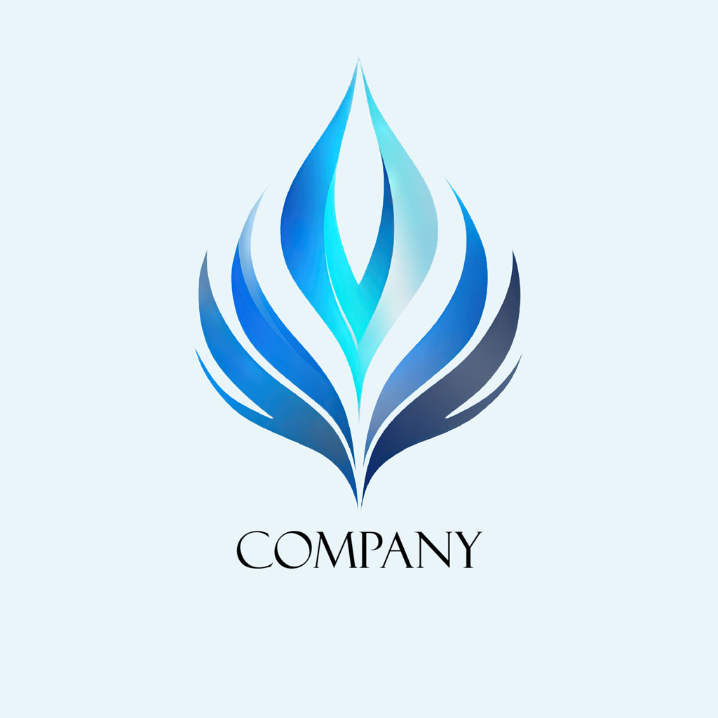 Company logo with a stylized blue leaf
