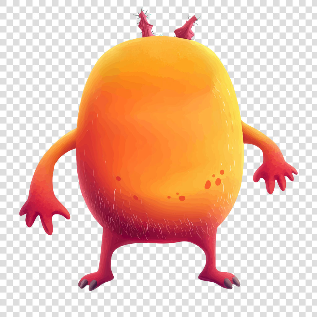 A digitally illustrated orange monster with red gradient legs and arms, and two small horns.