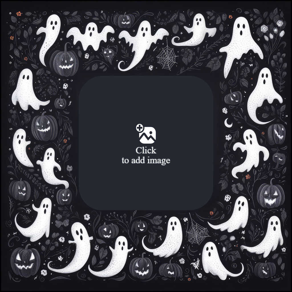 Halloween frame with ghosts and jack-o-lanterns