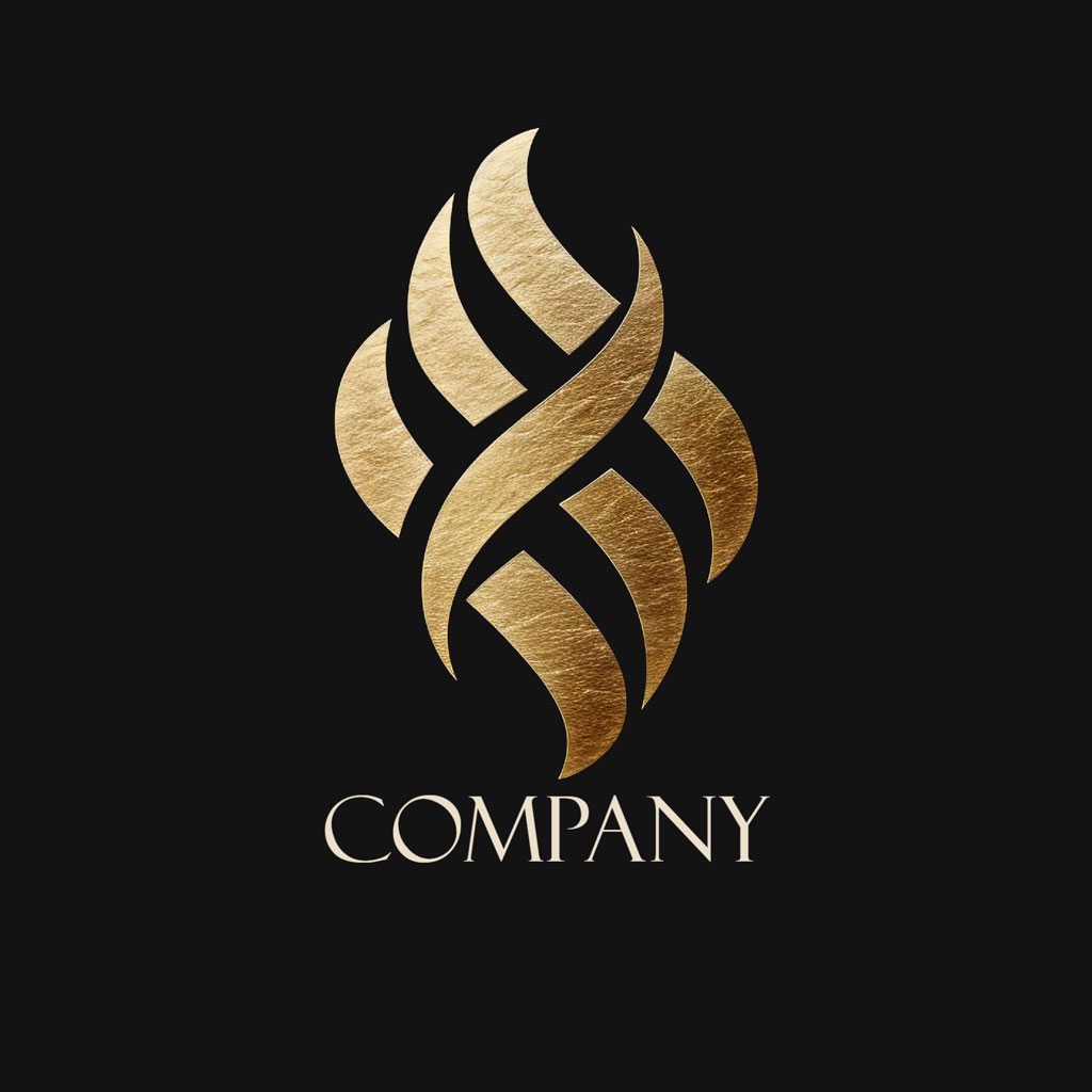 Gold luxury company logo on black background
