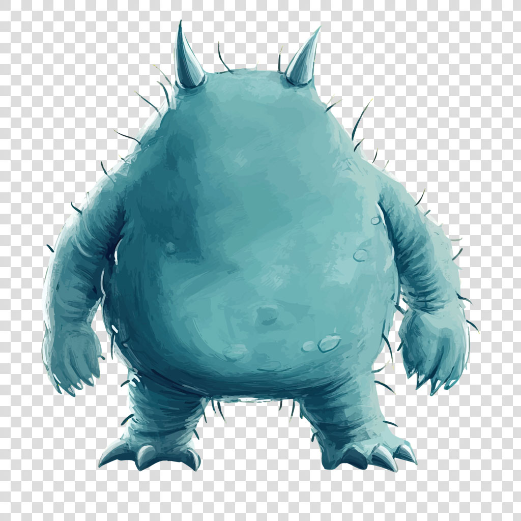 Illustration of a blue creature with horns and spikes