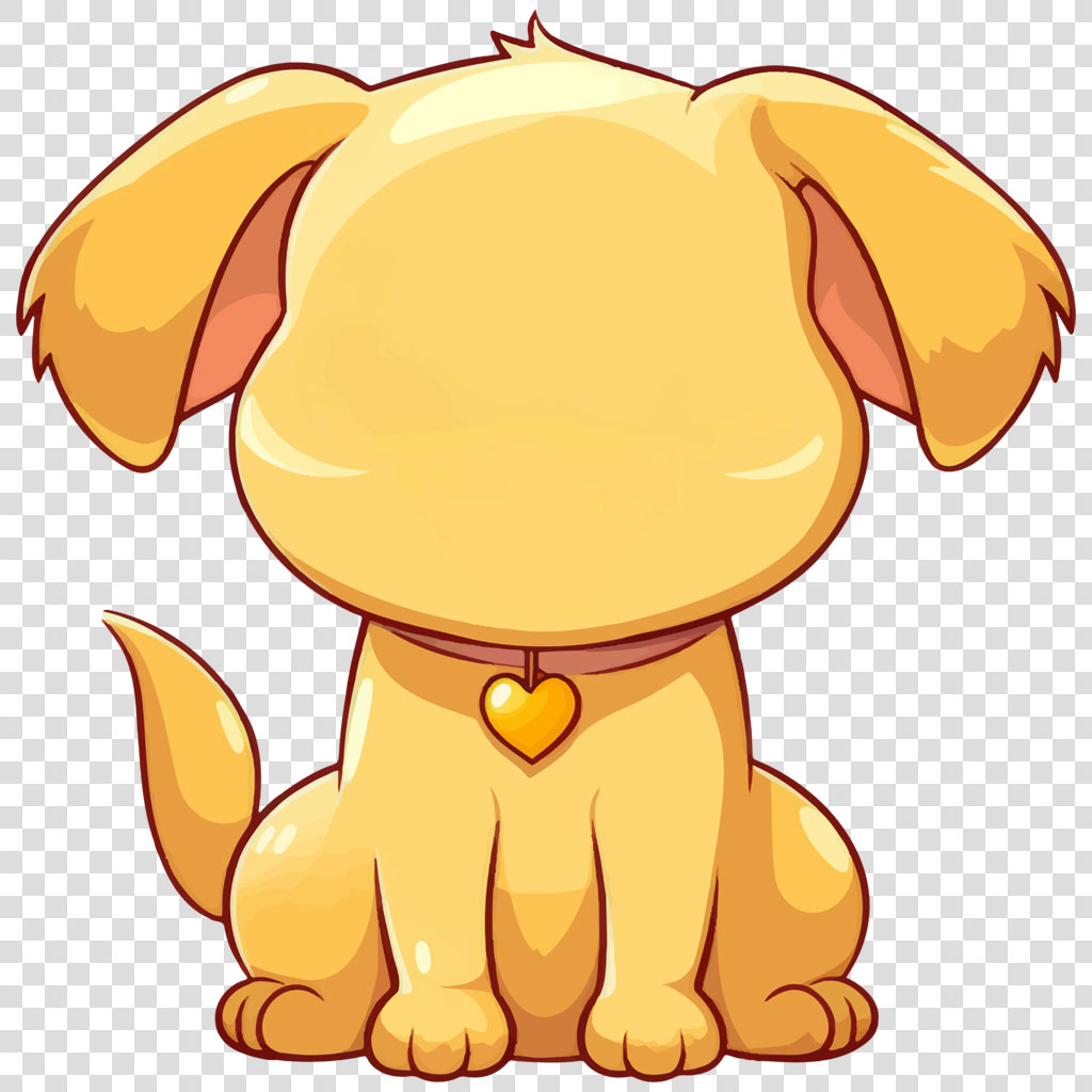 Cartoon yellow dog with heart-shaped collar tag