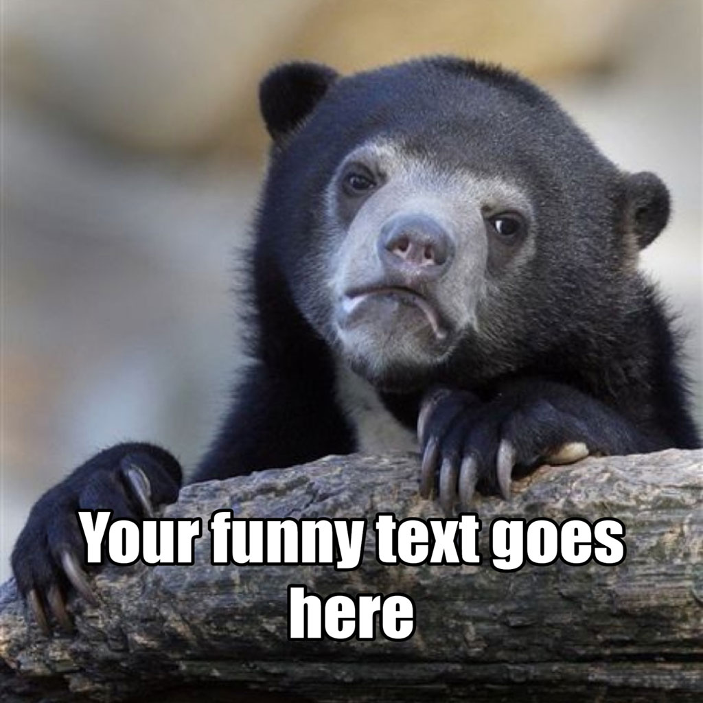A black bear leaning on a log with a funny expression