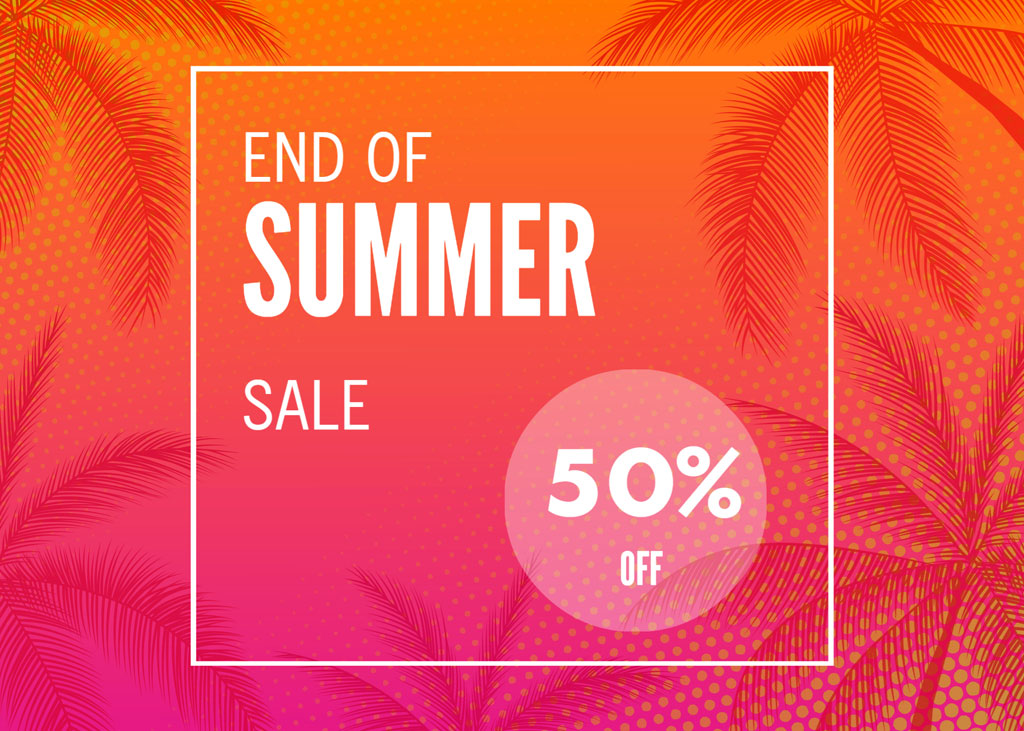 End of Summer Sale banner with 50% off