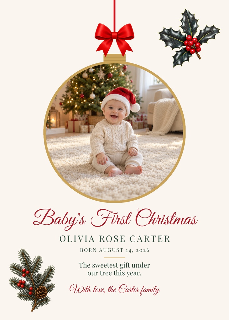 Preview for Baby's First Christmas Announcement Card Template