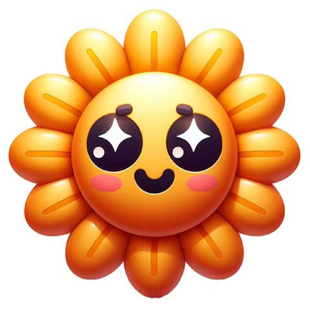 A yellow sunflower emoji with a smiling face and sparkly eyes