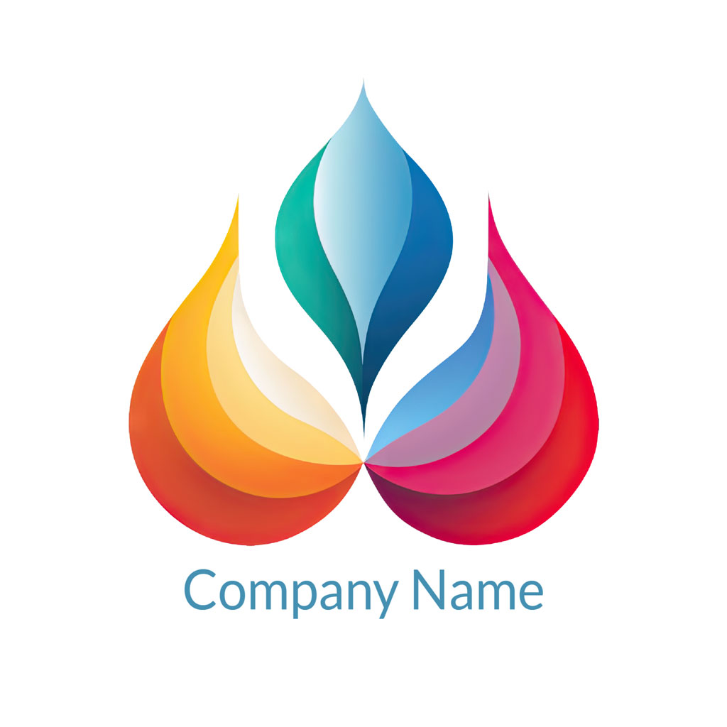 A stylized logo with rainbow-colored leaves