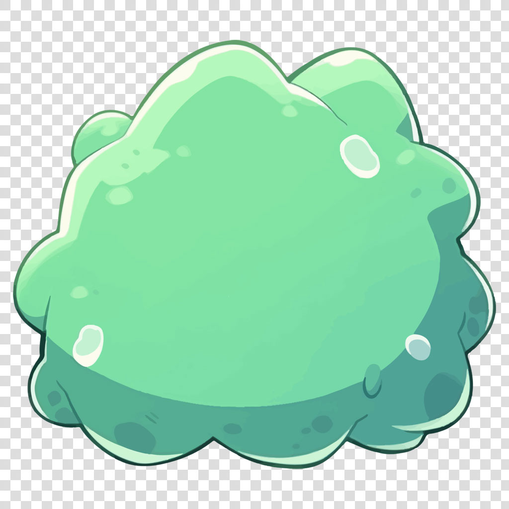 A cartoon green blob with a smooth surface and subtle shading