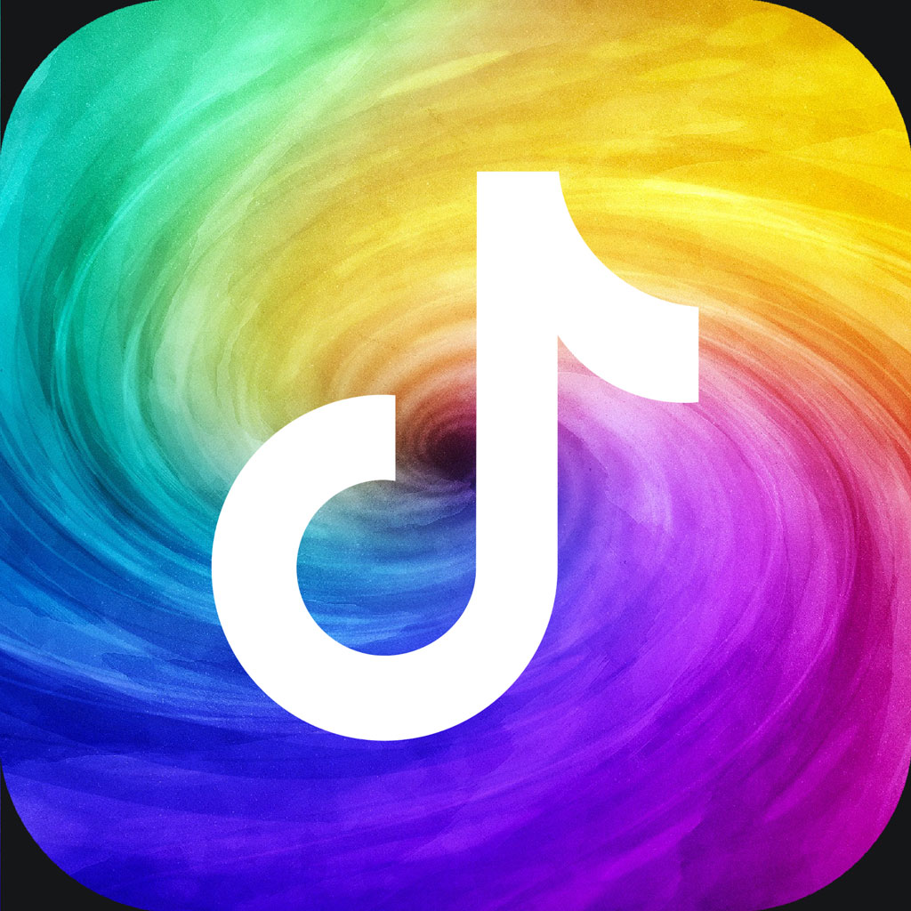 TikTok logo with a rainbow background