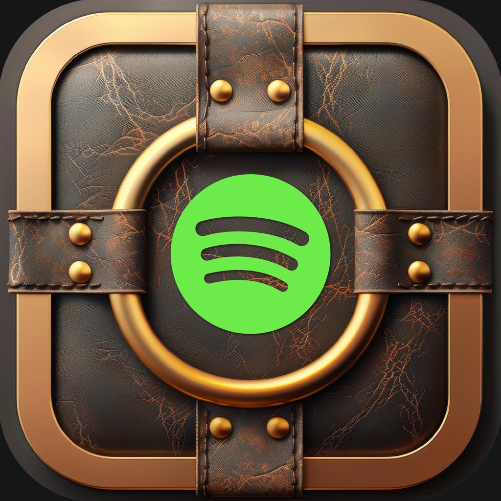 Spotify icon with leather and gold accents