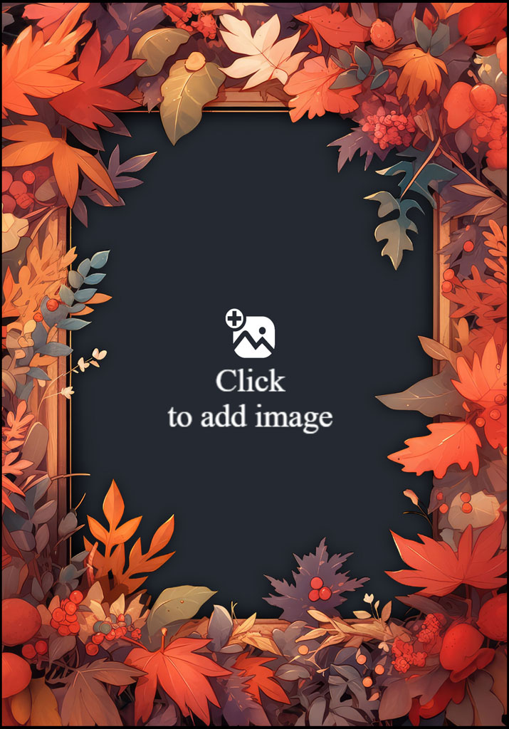 An autumn-themed frame with colorful leaves and a dark center