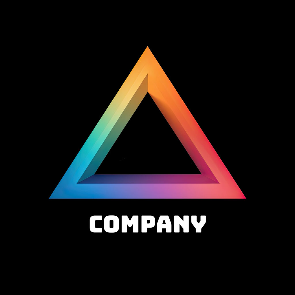 Company logo with a colorful triangle