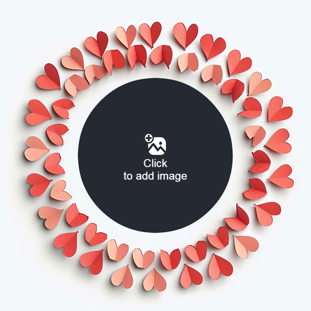 Circle of red and pink hearts around a black center