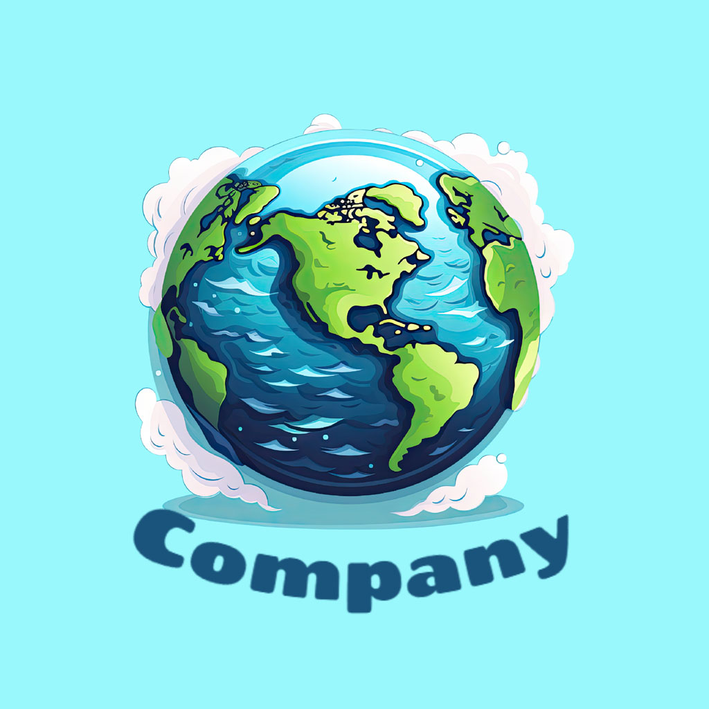 Illustration of the Earth with clouds around it and the word 'Company' written below.
