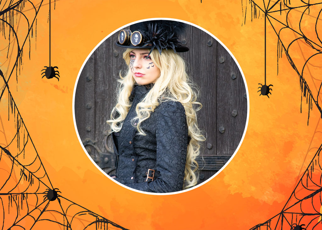 Steampunk woman with goggles and black dress