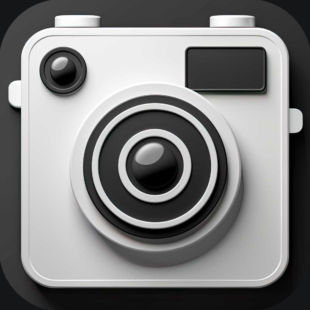 Camera icon with lens and viewfinder