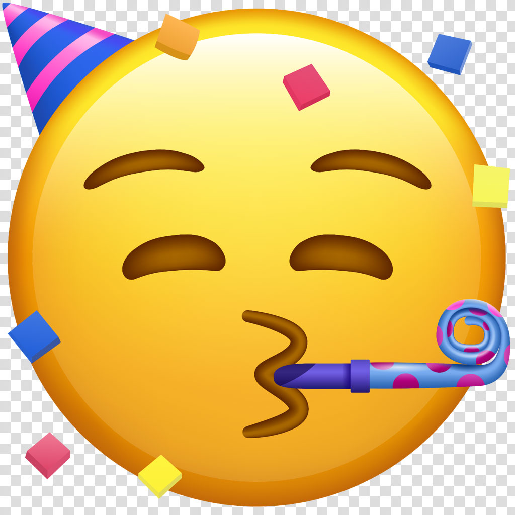Yellow party emoji with party hat and horn