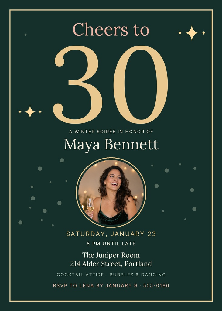 Preview for Cheers To Thirty 5 × 7 Invitation Template