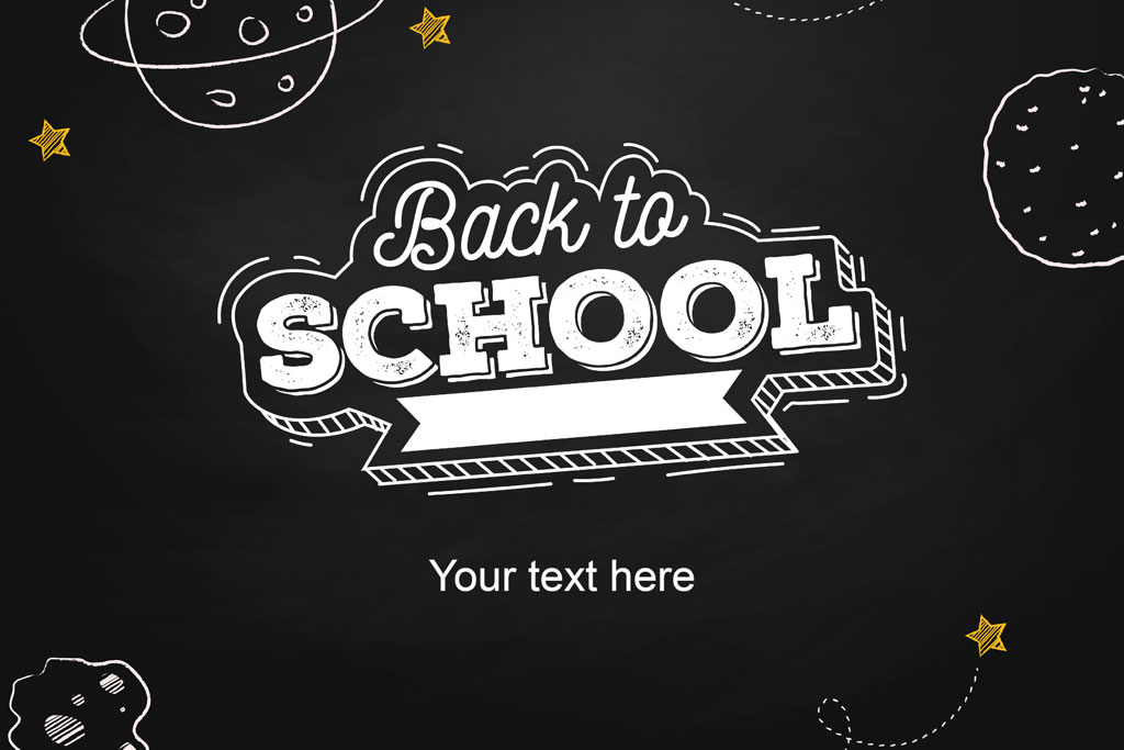 Back to School template with chalkboard and space theme