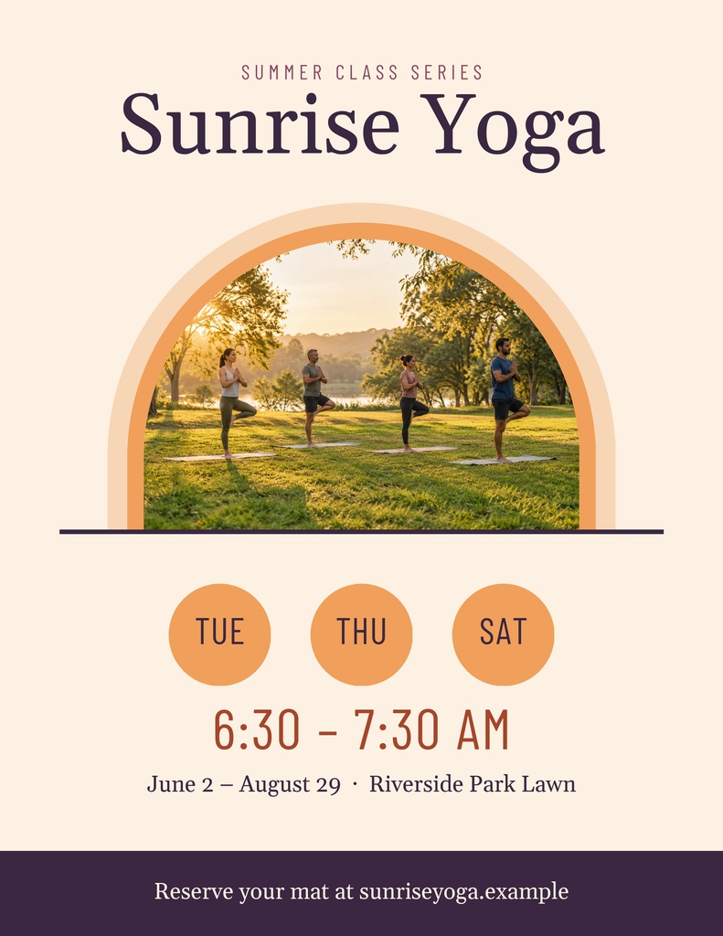 Preview for Sunrise Yoga In The Park Letter Flyer Template