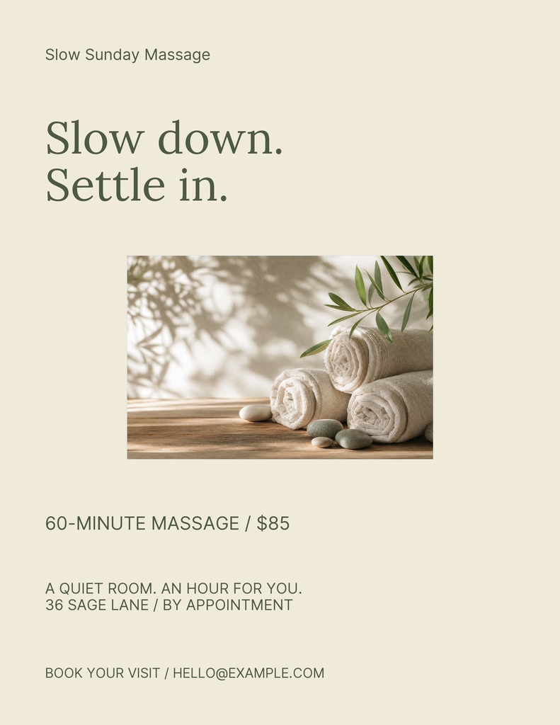 Preview for Slow Sunday Massage Letter Flyer Template