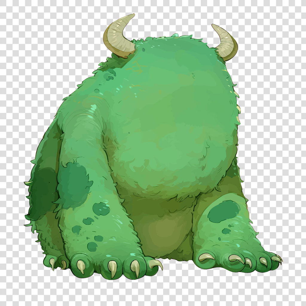 Illustration of a green monster with horns and sharp claws