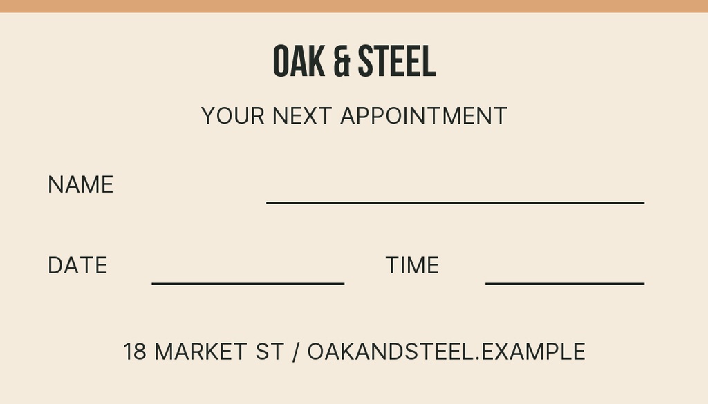 Preview for Oak And Steel Barber Appointment Card Template