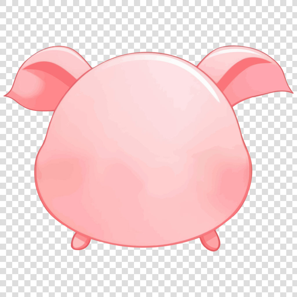 A pink creature with two ears and three legs viewed from the back.