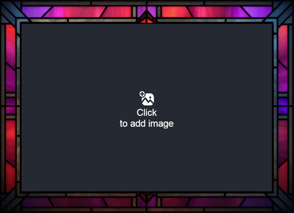 Stained glass frame with red, purple, and pink colors