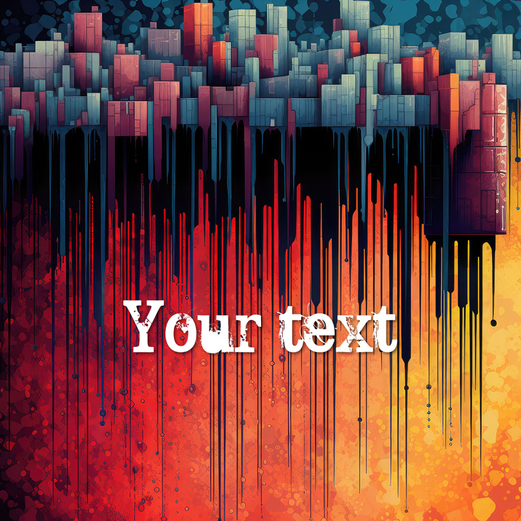 Cityscape with colorful gradient and dripping effect