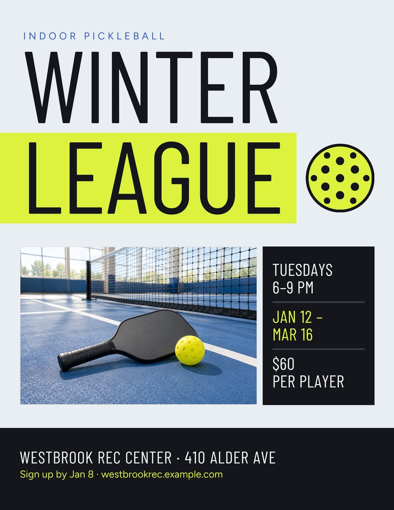 Preview for Indoor Pickleball League Letter Flyer Template