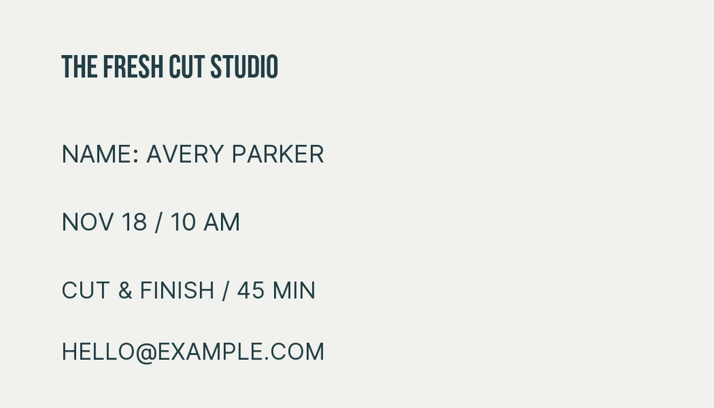 Preview for The Fresh Cut Studio Appointment Card Template