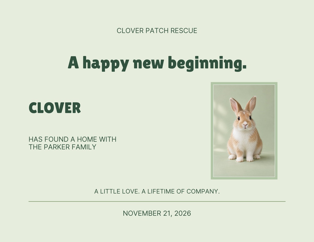 Preview for Clover Comes Home Keepsake Certificate Template